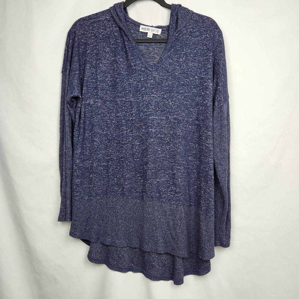 Meri‎ Skye Womens Long Sleeve Blue Blouse With Hood Size XL
